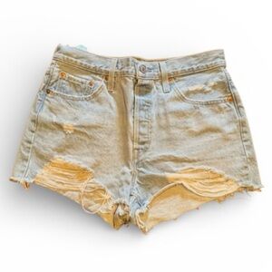 Levi's 501 Light Blue Distressed Jean Shorts